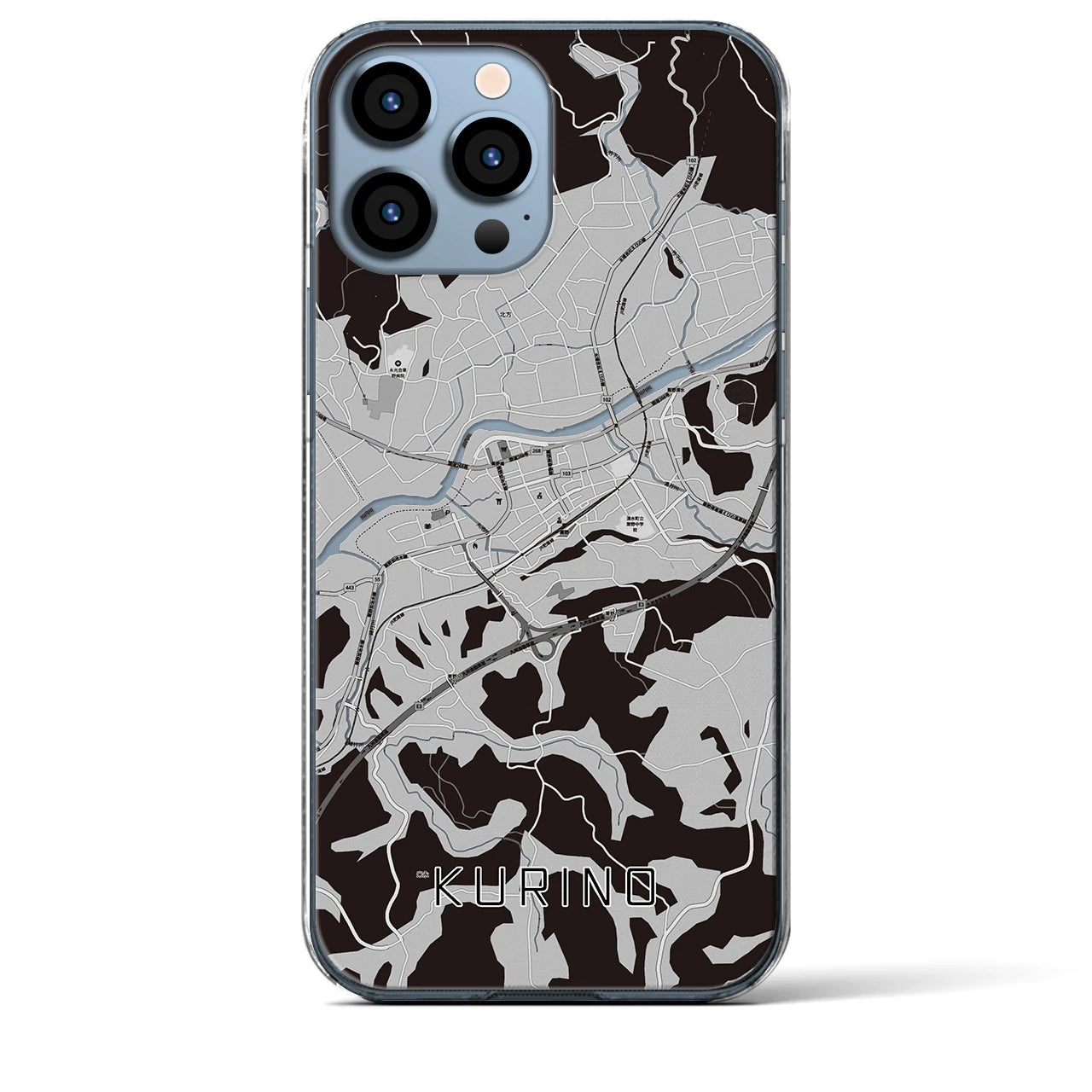 【栗野(鹿児島県)】地図柄iPhoneケース(クリアタイプ)モノトーン・iPhone 13 Pro Max 用