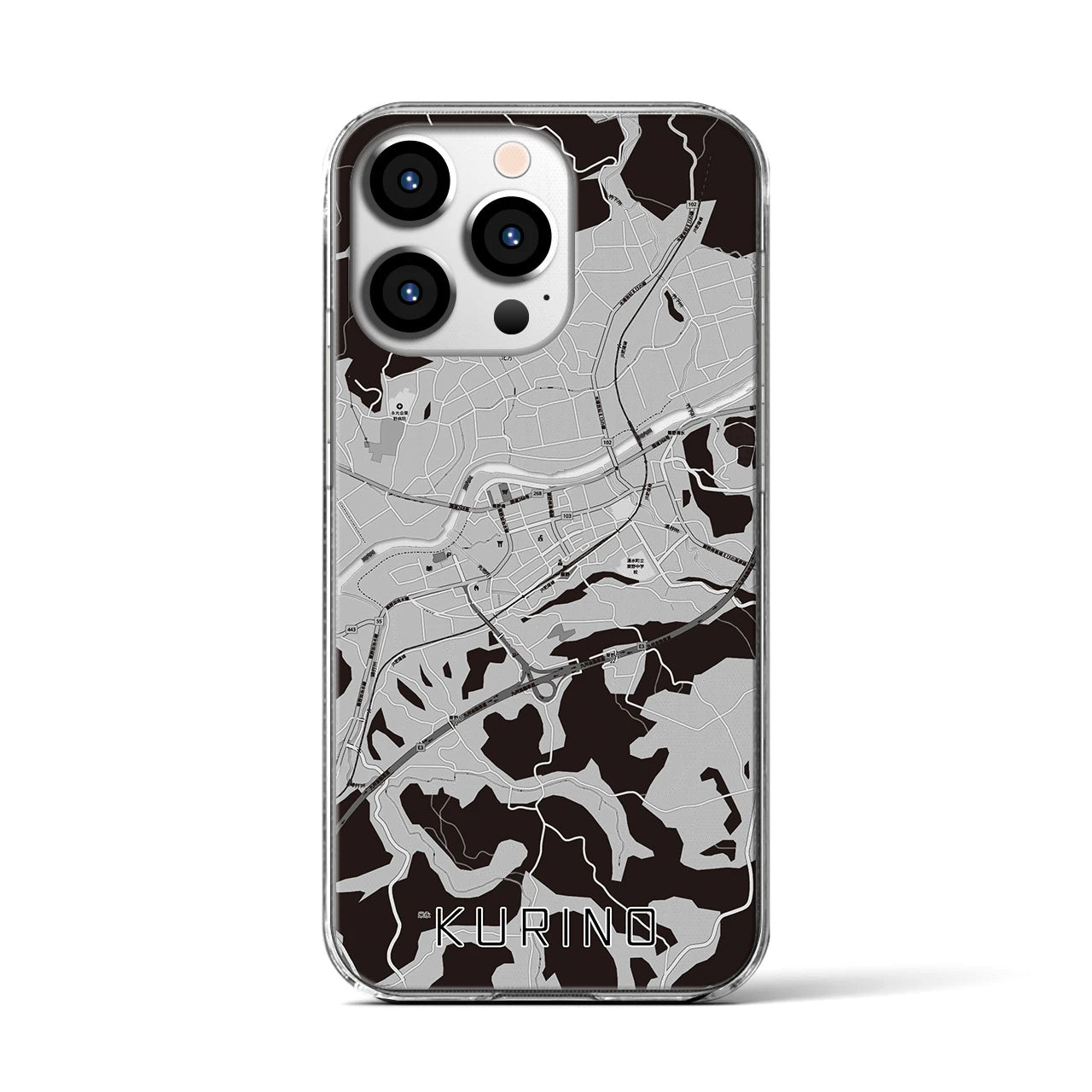 【栗野(鹿児島県)】地図柄iPhoneケース(クリアタイプ)モノトーン・iPhone 13 Pro 用