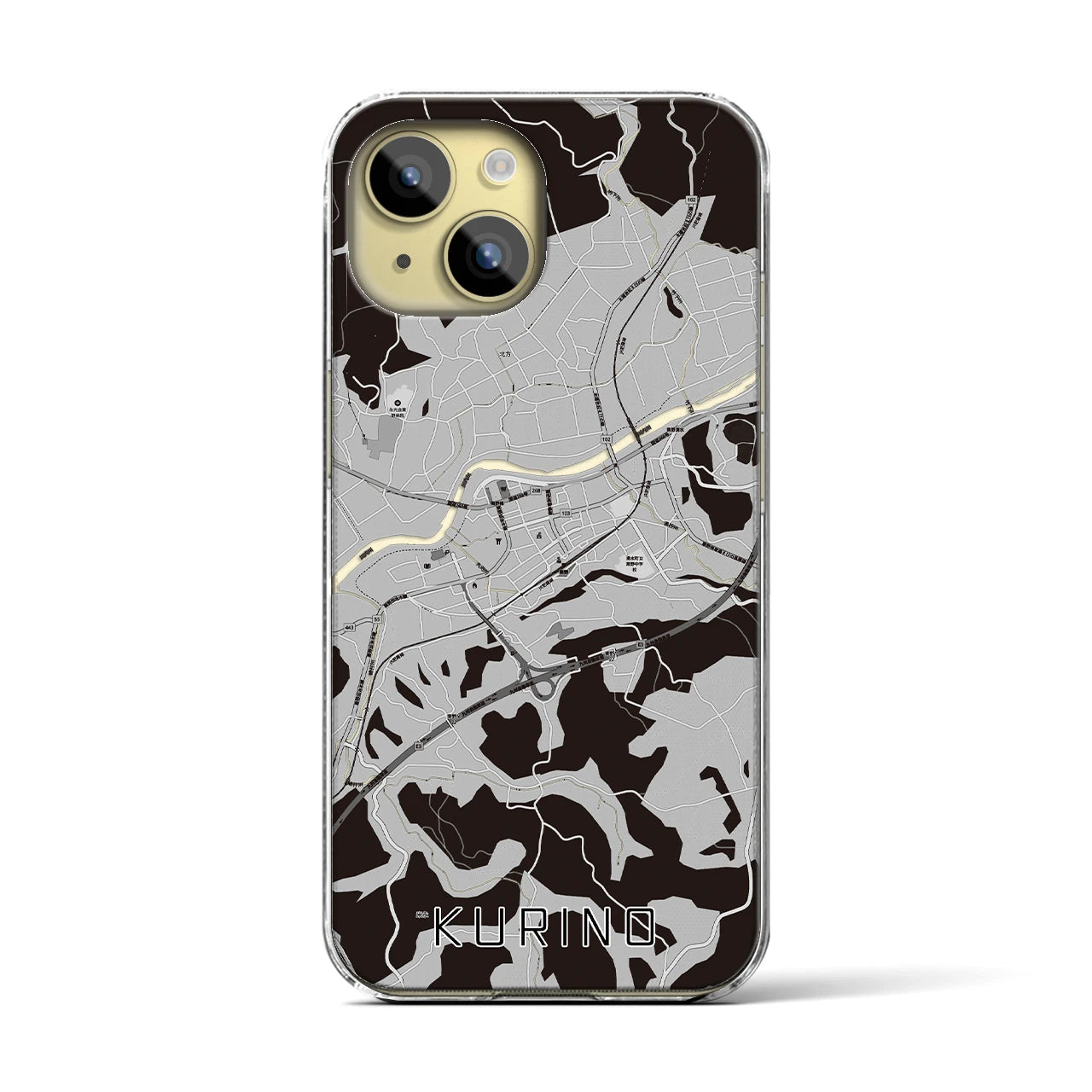 【栗野(鹿児島県)】地図柄iPhoneケース(クリアタイプ)モノトーン・iPhone 15 用
