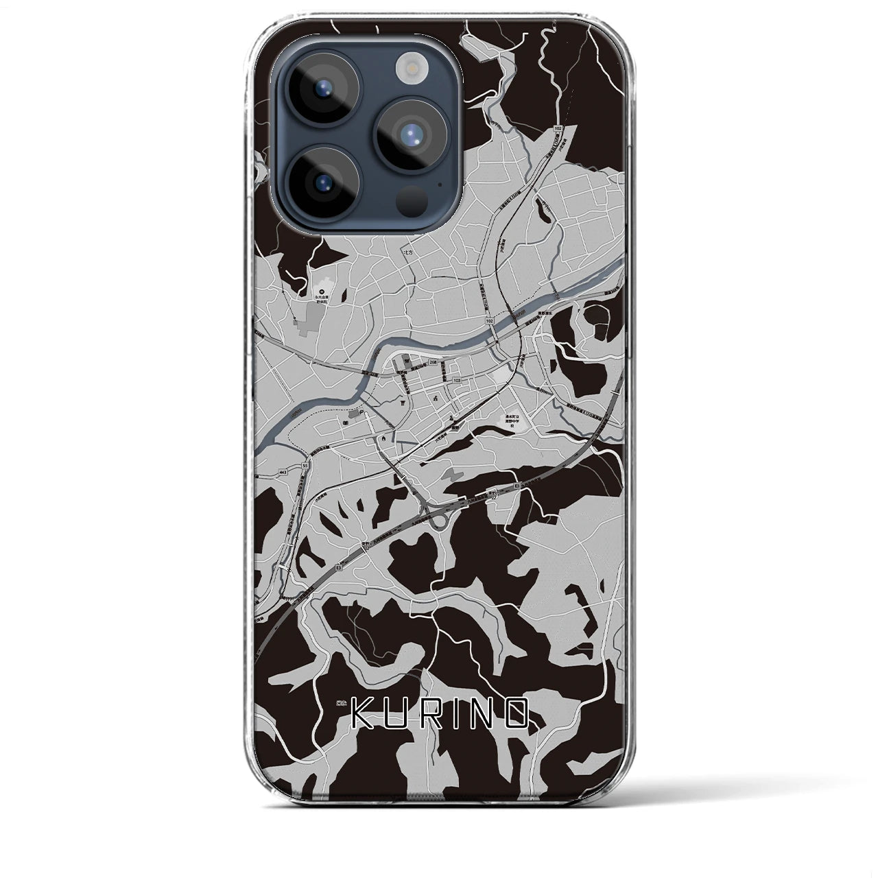 【栗野(鹿児島県)】地図柄iPhoneケース(クリアタイプ)モノトーン・iPhone 15 Pro Max 用