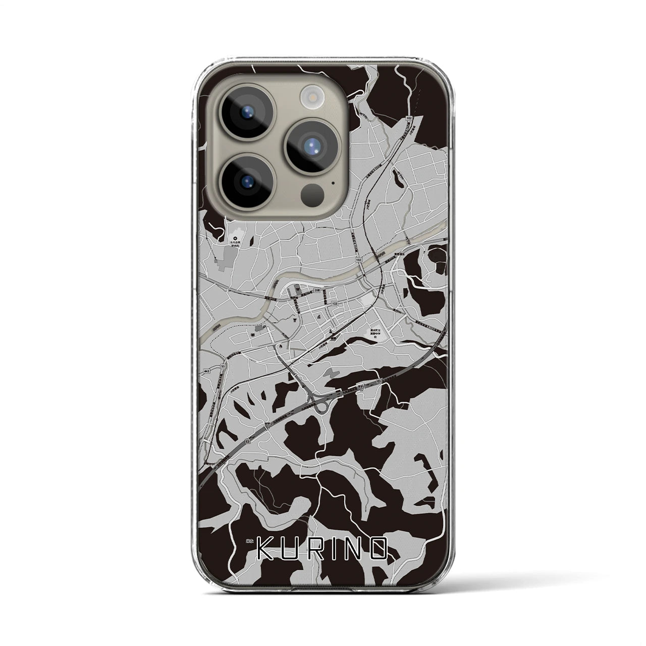【栗野(鹿児島県)】地図柄iPhoneケース(クリアタイプ)モノトーン・iPhone 15 Pro 用