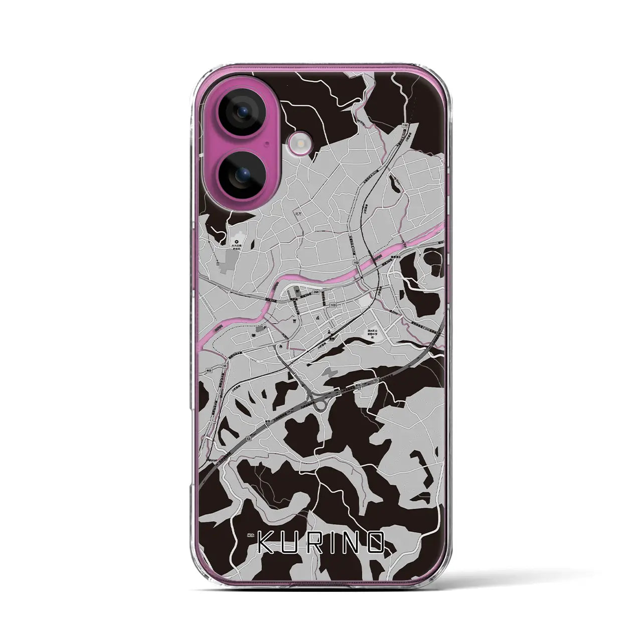 【栗野(鹿児島県)】地図柄iPhoneケース(クリアタイプ)モノトーン・iPhone 16 Pro 用