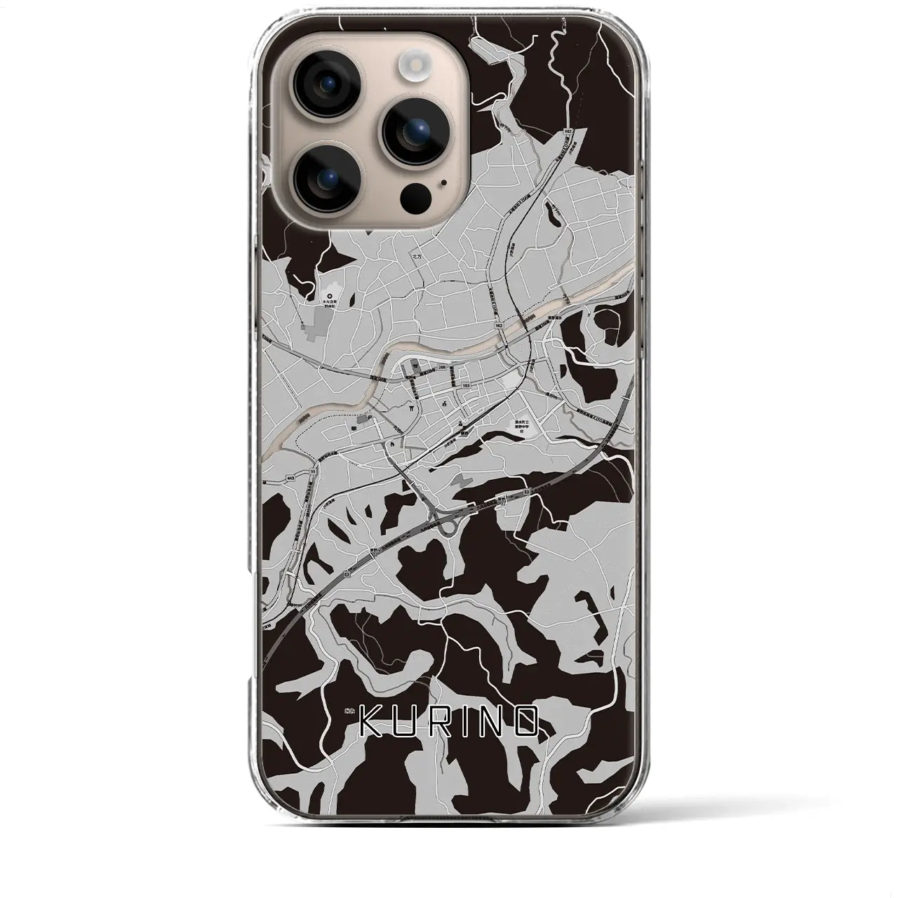 【栗野(鹿児島県)】地図柄iPhoneケース(クリアタイプ)モノトーン・iPhone 16 Plus 用