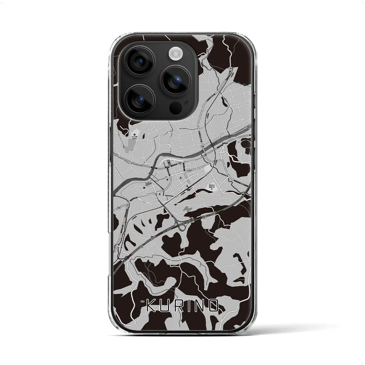 【栗野(鹿児島県)】地図柄iPhoneケース(クリアタイプ)モノトーン・iPhone 16 用