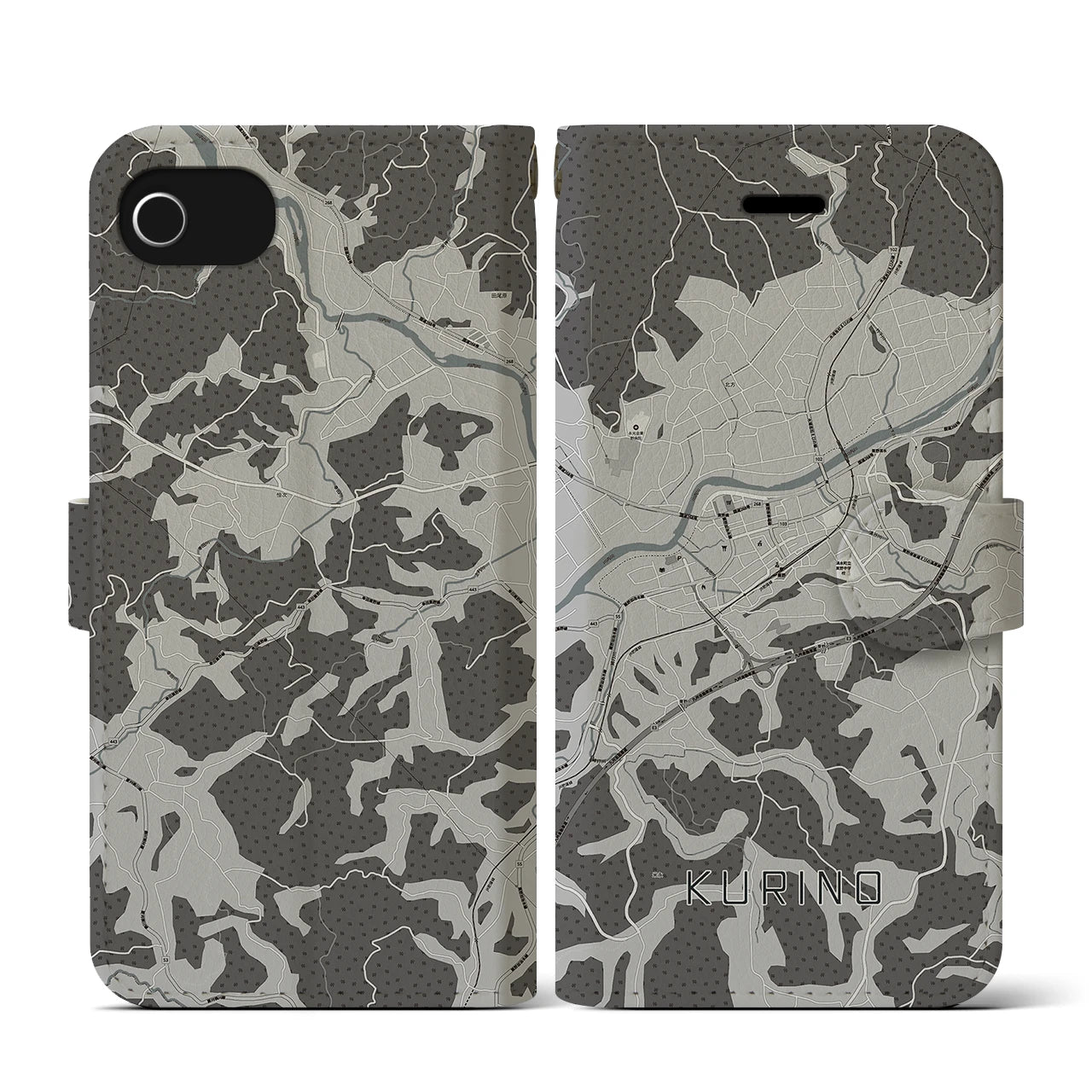 【栗野(鹿児島県)】地図柄iPhoneケース(手帳タイプ)モノトーン・iPhone SE(第3 / 第2世代) / 8 / 7 / 6s / 6 用