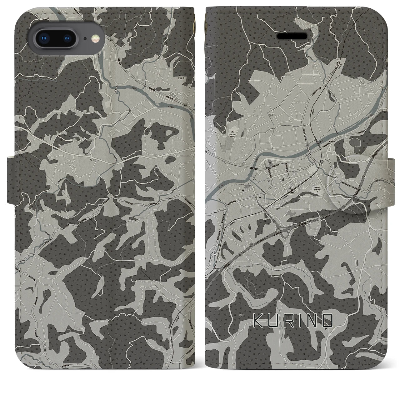 【栗野(鹿児島県)】地図柄iPhoneケース(手帳タイプ)モノトーン・iPhone 8Plus /7Plus / 6sPlus / 6Plus 用