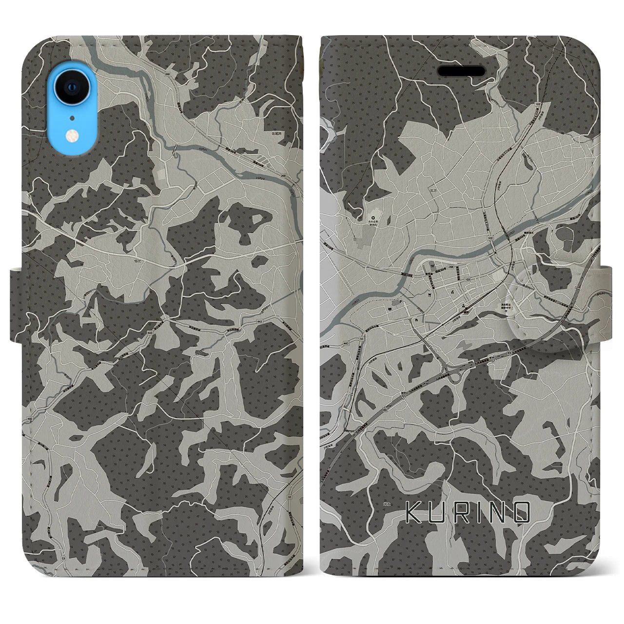 【栗野(鹿児島県)】地図柄iPhoneケース(手帳タイプ)モノトーン・iPhone XR 用