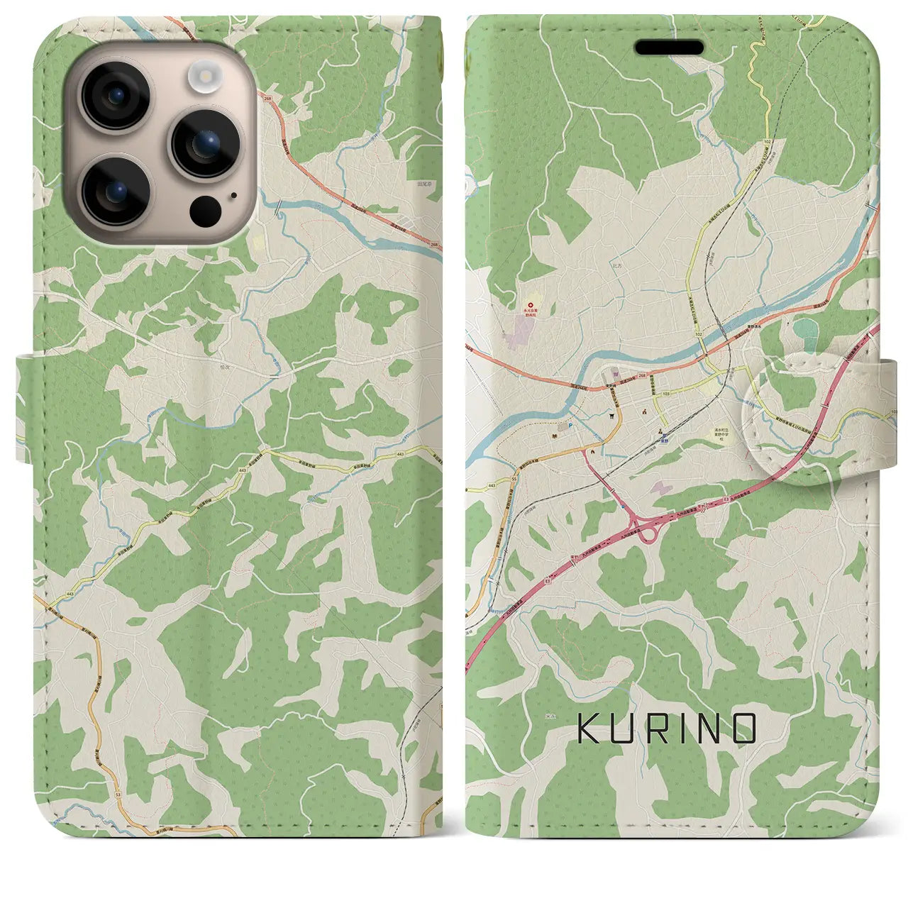 【栗野(鹿児島県)】地図柄iPhoneケース(手帳タイプ)ナチュラル・iPhone 16 Plus 用