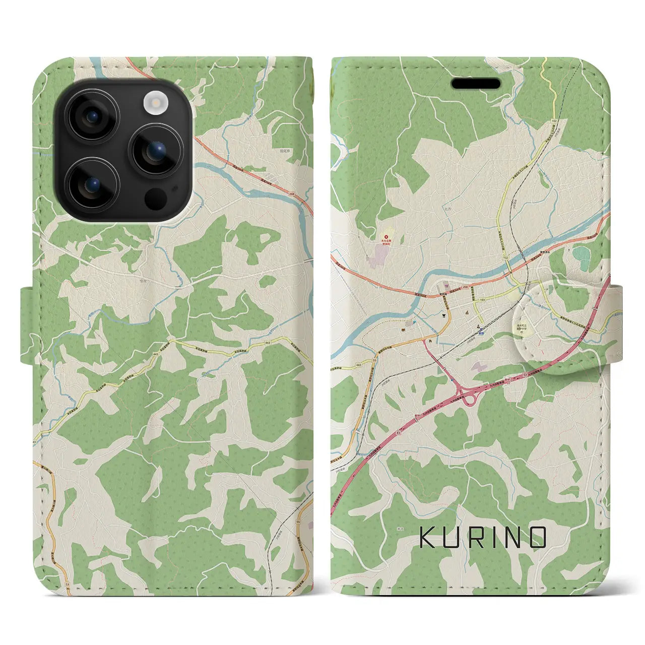 【栗野(鹿児島県)】地図柄iPhoneケース(手帳タイプ)ナチュラル・iPhone 16 用