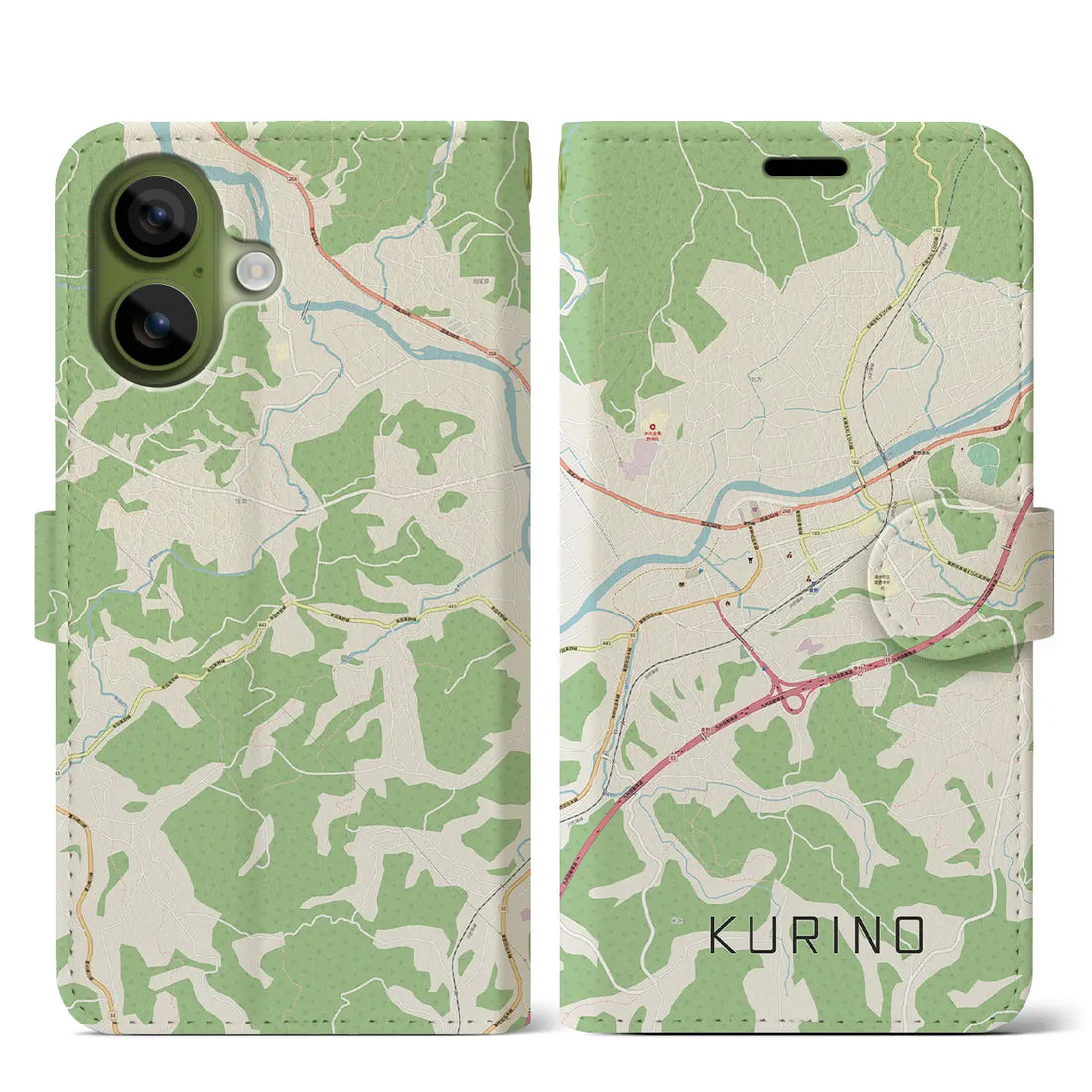 【栗野(鹿児島県)】地図柄iPhoneケース(手帳タイプ)ナチュラル・iPhone 17 Pro Max 用