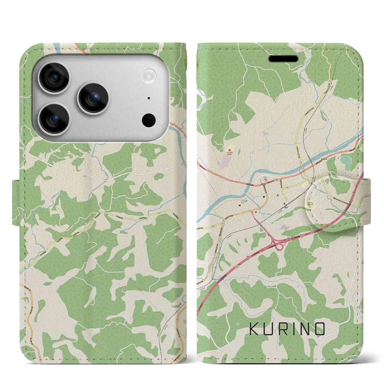 【栗野(鹿児島県)】地図柄iPhoneケース(手帳タイプ)モノトーン・iPhone 17 Pro Max 用
