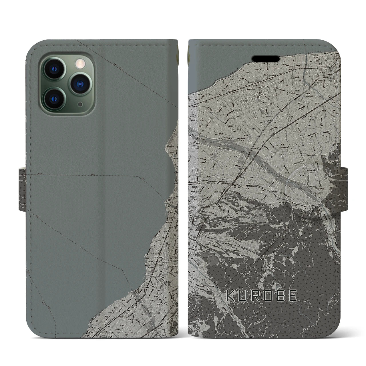 【黒部(富山県)】地図柄iPhoneケース(手帳タイプ)モノトーン・iPhone 11 Pro 用