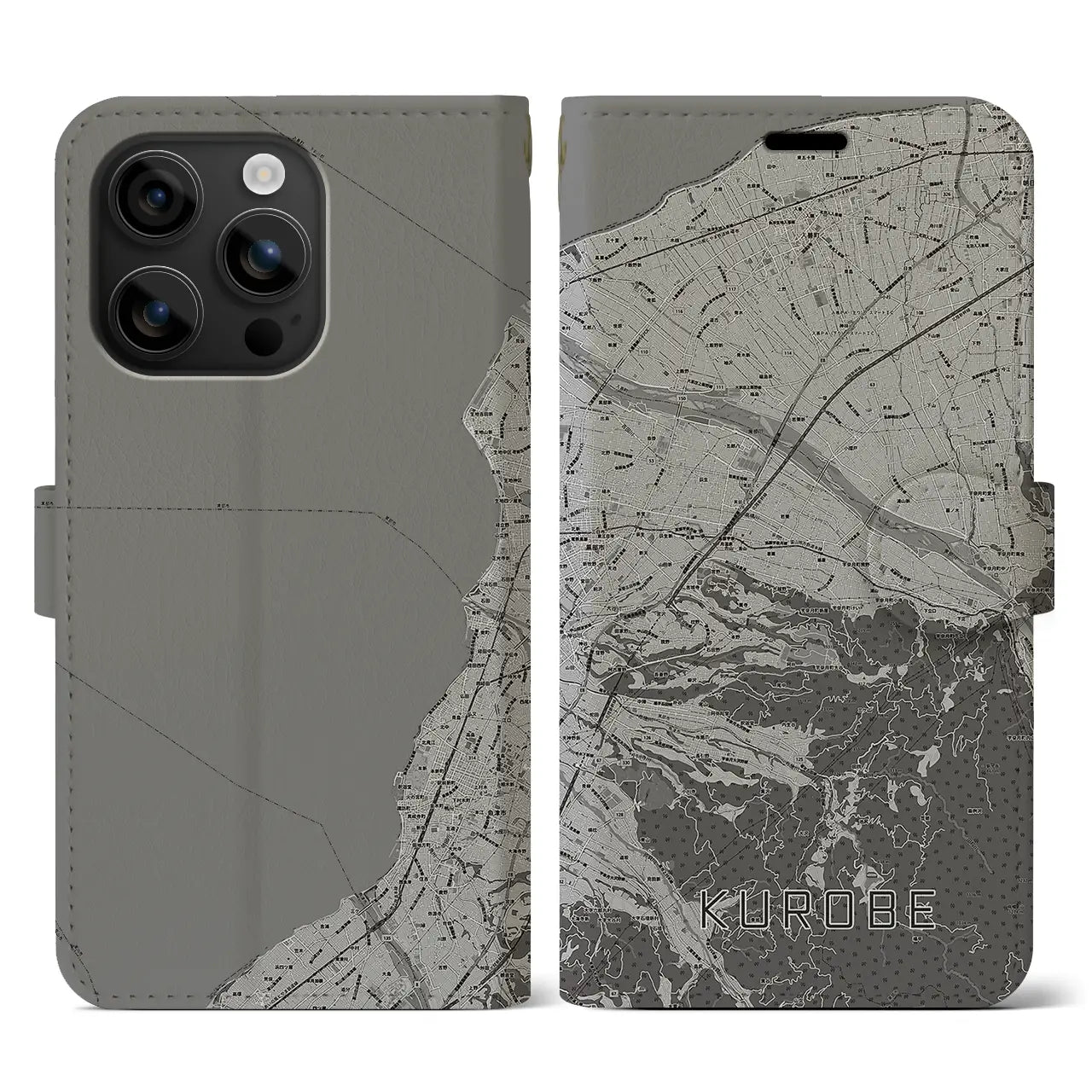 【黒部(富山県)】地図柄iPhoneケース(手帳タイプ)モノトーン・iPhone 16 用