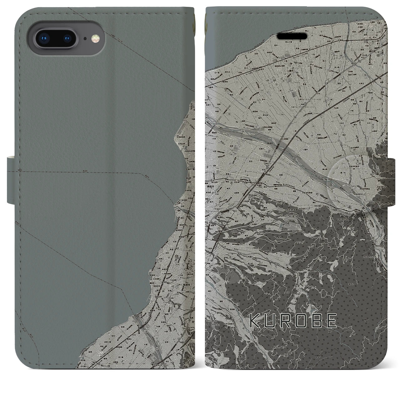 【黒部(富山県)】地図柄iPhoneケース(手帳タイプ)モノトーン・iPhone 8Plus /7Plus / 6sPlus / 6Plus 用