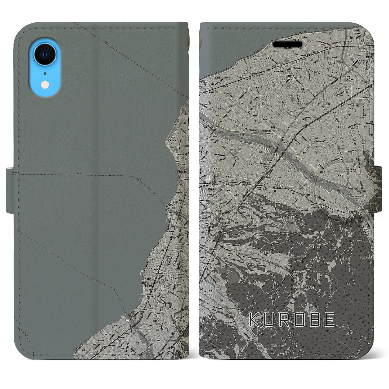 【黒部(富山県)】地図柄iPhoneケース(手帳タイプ)モノトーン・iPhone XR 用