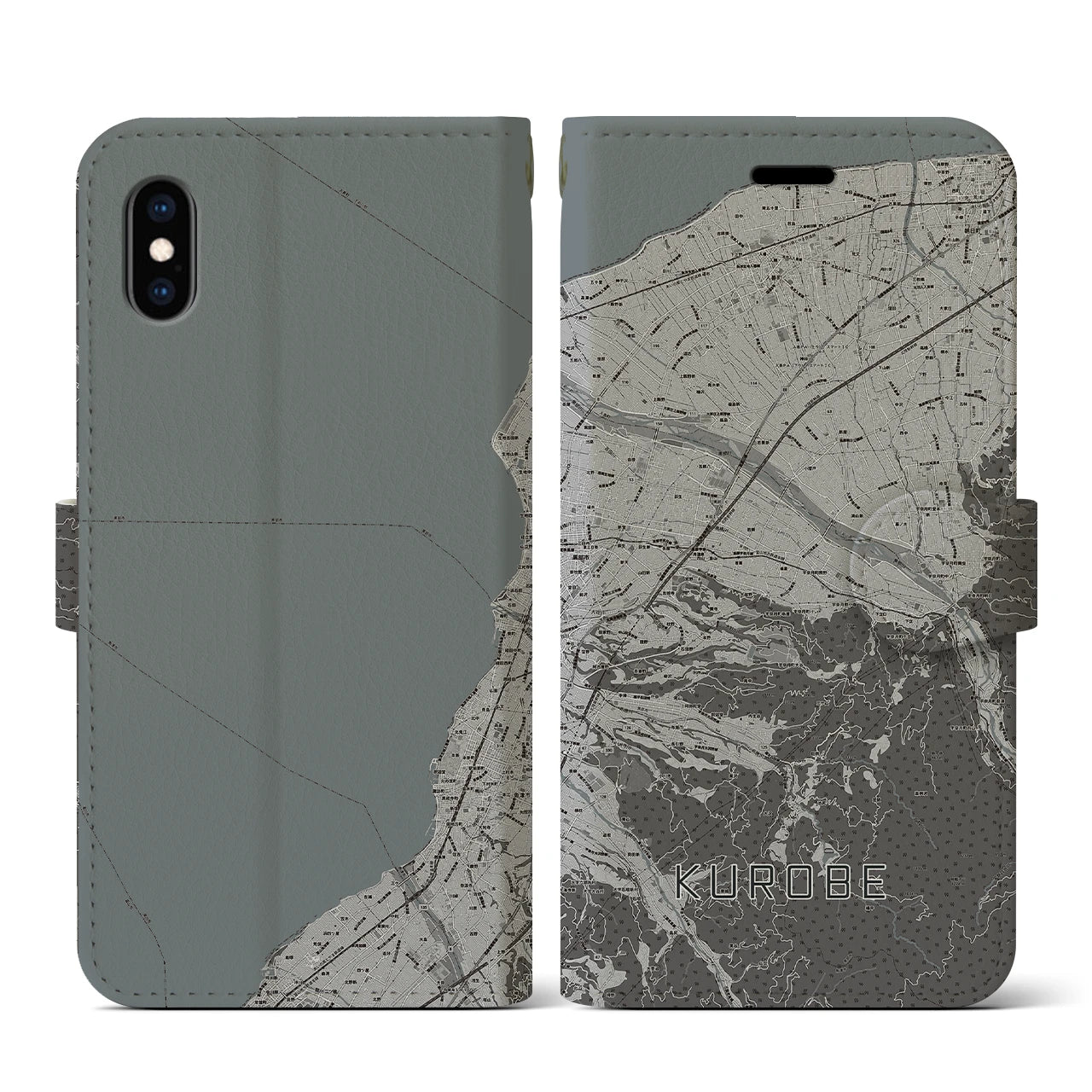 【黒部(富山県)】地図柄iPhoneケース(手帳タイプ)モノトーン・iPhone XS / X 用