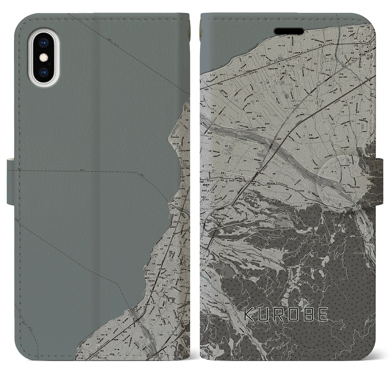 【黒部(富山県)】地図柄iPhoneケース(手帳タイプ)モノトーン・iPhone XS Max 用