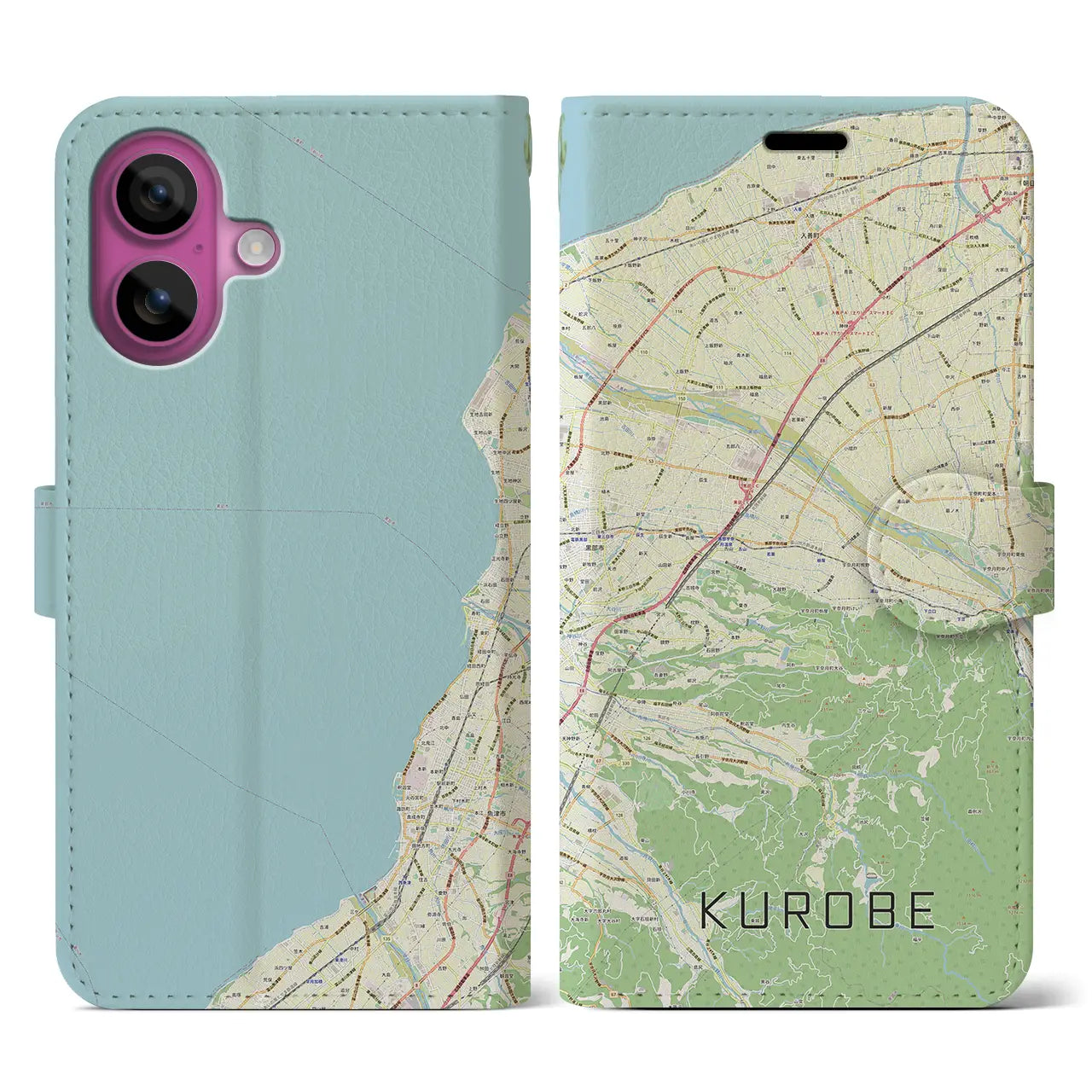 【黒部(富山県)】地図柄iPhoneケース(手帳タイプ)ナチュラル・iPhone 16 Pro 用