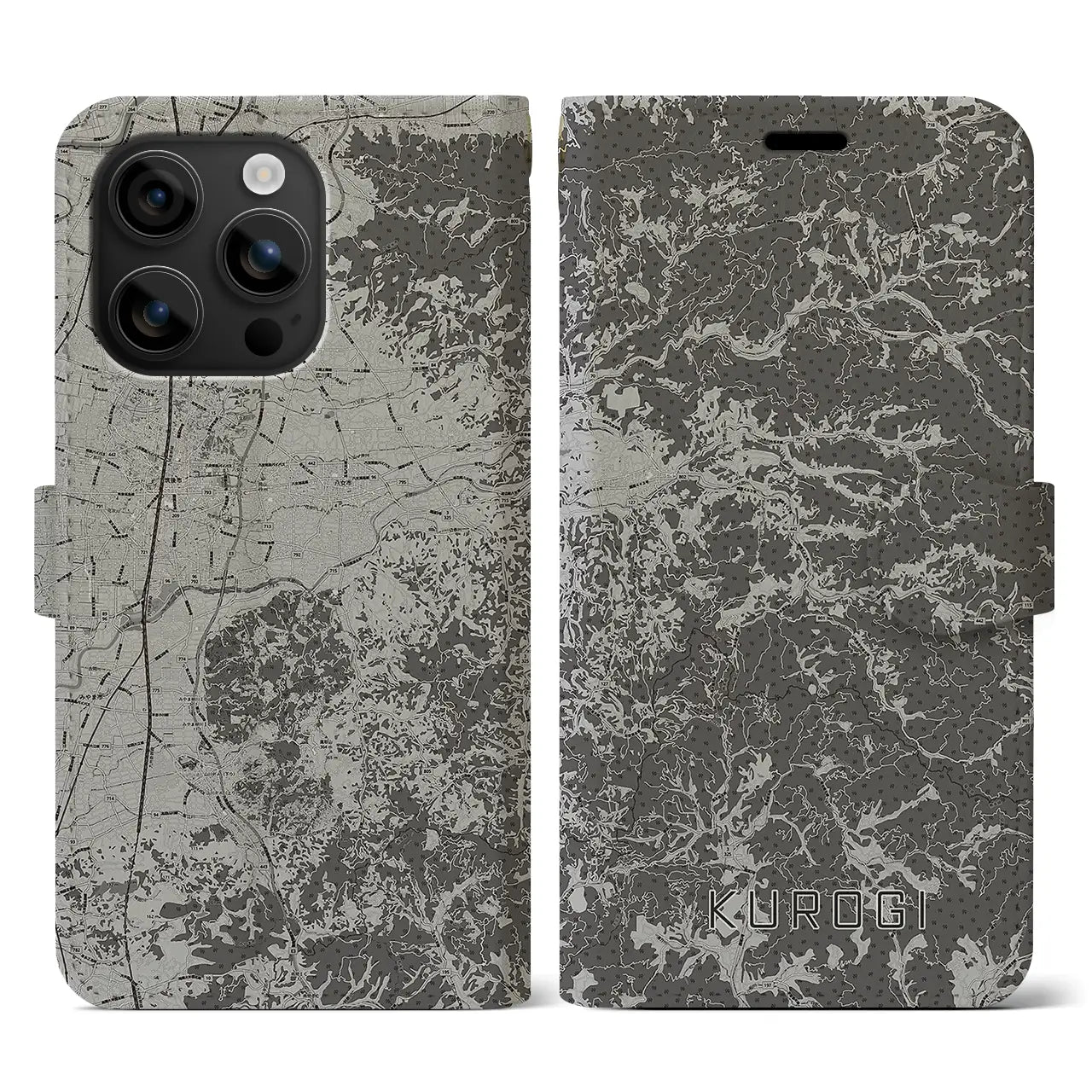 【黒木(福岡県)】地図柄iPhoneケース(手帳タイプ)モノトーン・iPhone 16 用
