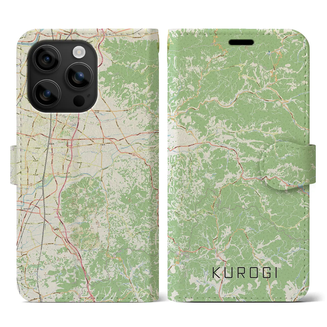 【黒木(福岡県)】地図柄iPhoneケース(手帳タイプ)ナチュラル・iPhone 16 用