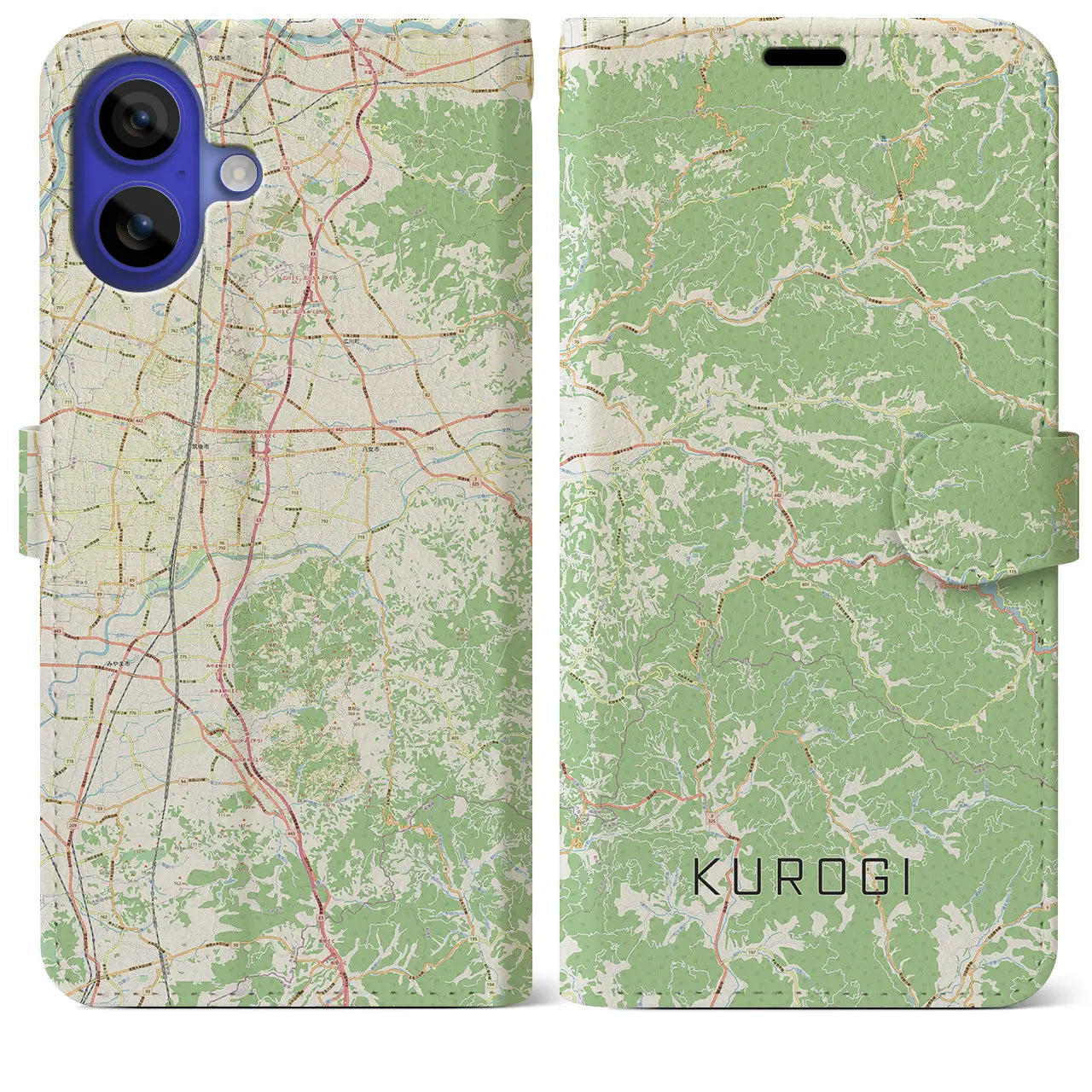 【黒木(福岡県)】地図柄iPhoneケース(手帳タイプ)