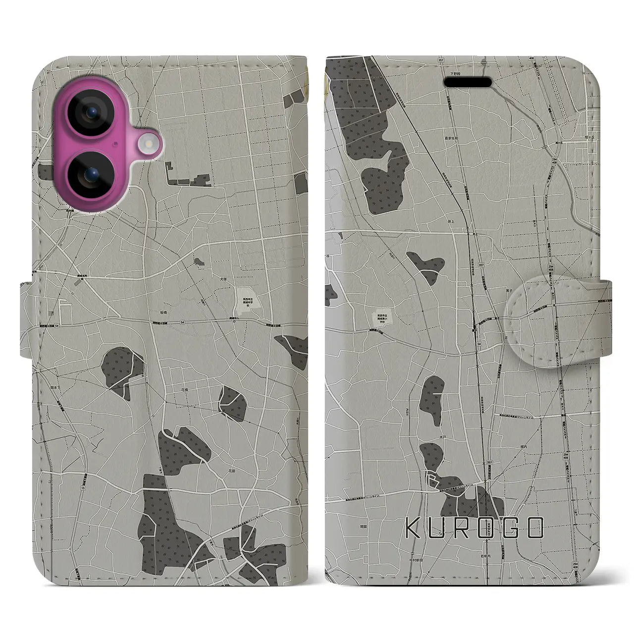 【黒子(茨城県)】地図柄iPhoneケース(手帳タイプ)モノトーン・iPhone 16 Pro 用