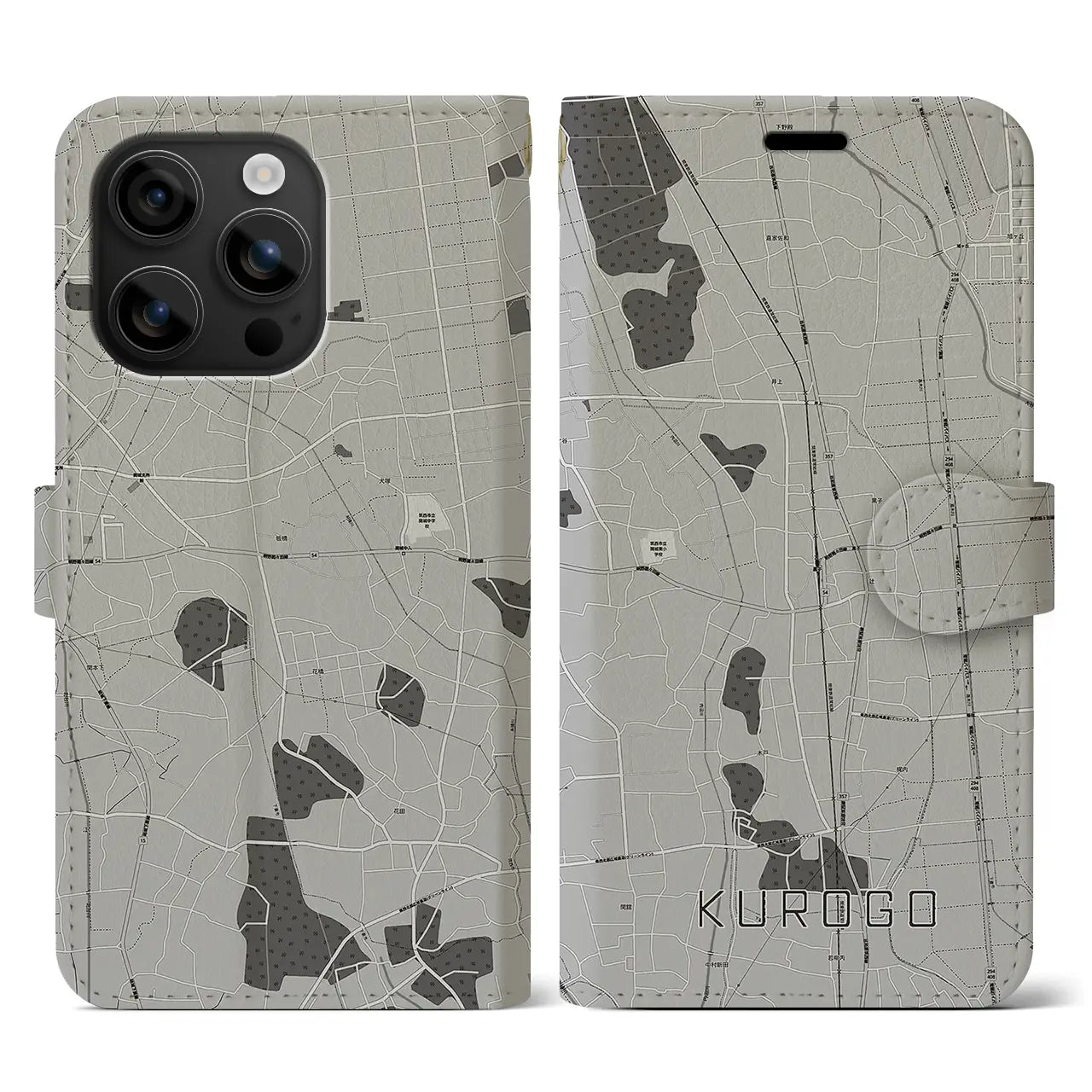 【黒子(茨城県)】地図柄iPhoneケース(手帳タイプ)モノトーン・iPhone 16 用