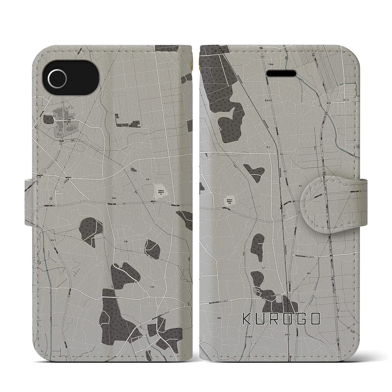 【黒子(茨城県)】地図柄iPhoneケース(手帳タイプ)モノトーン・iPhone SE(第3 / 第2世代) / 8 / 7 / 6s / 6 用