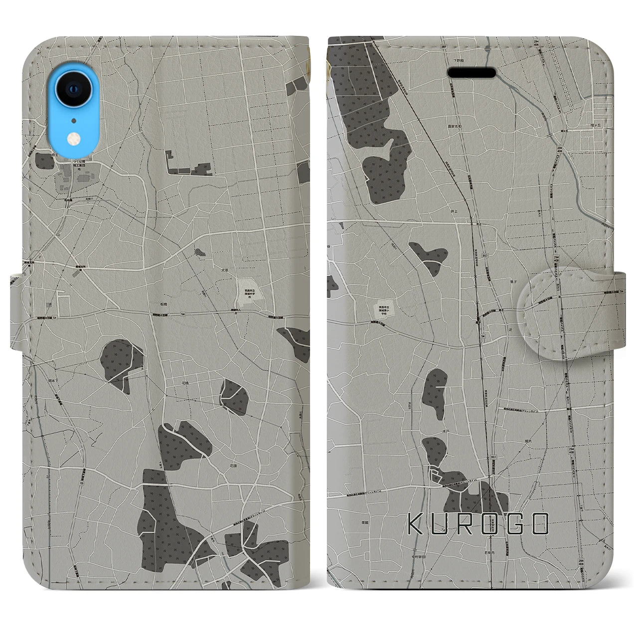 【黒子(茨城県)】地図柄iPhoneケース(手帳タイプ)モノトーン・iPhone XR 用