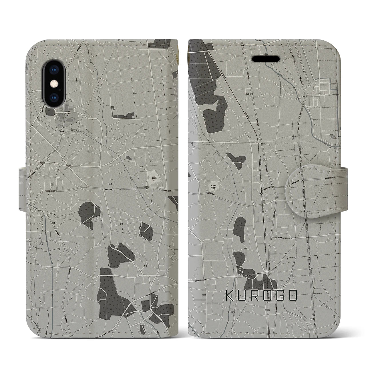 【黒子(茨城県)】地図柄iPhoneケース(手帳タイプ)モノトーン・iPhone XS / X 用
