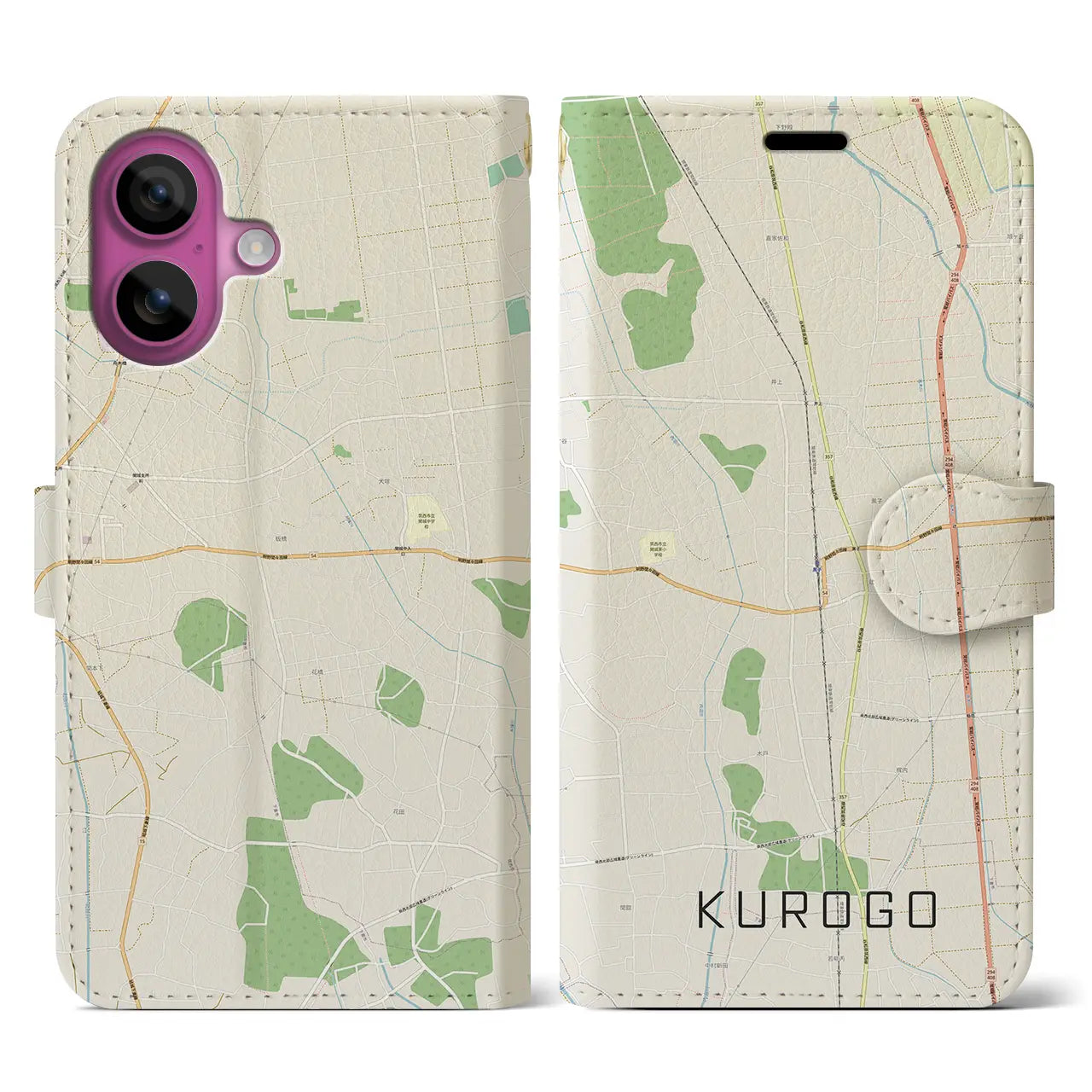 【黒子(茨城県)】地図柄iPhoneケース(手帳タイプ)ナチュラル・iPhone 16 Pro 用