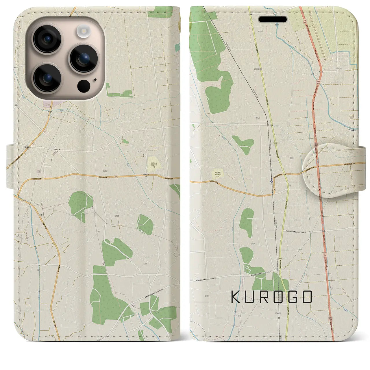 【黒子(茨城県)】地図柄iPhoneケース(手帳タイプ)ナチュラル・iPhone 16 Plus 用