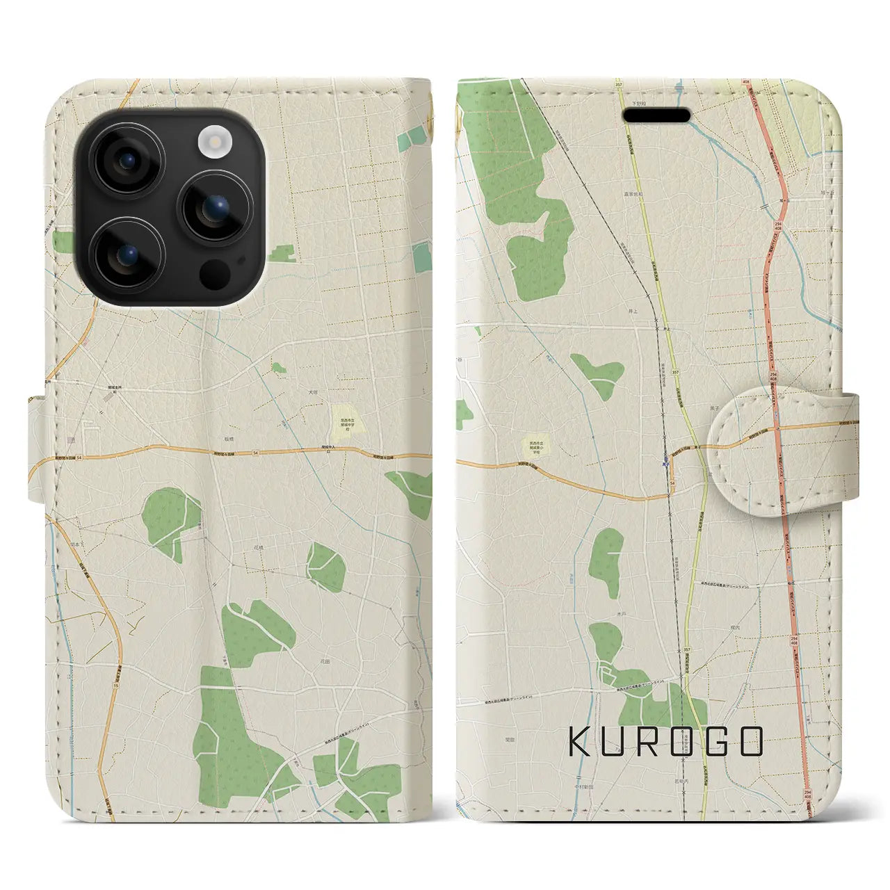 【黒子(茨城県)】地図柄iPhoneケース(手帳タイプ)ナチュラル・iPhone 16 用