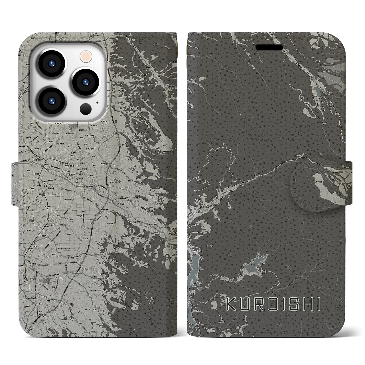 【黒石(青森県)】地図柄iPhoneケース(手帳タイプ)