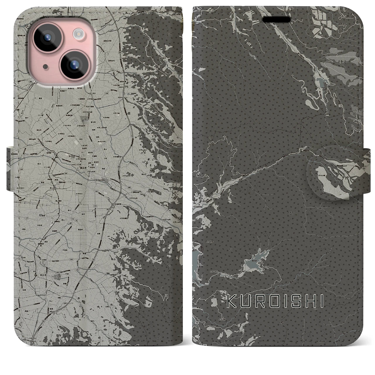 【黒石(青森県)】地図柄iPhoneケース(手帳タイプ)