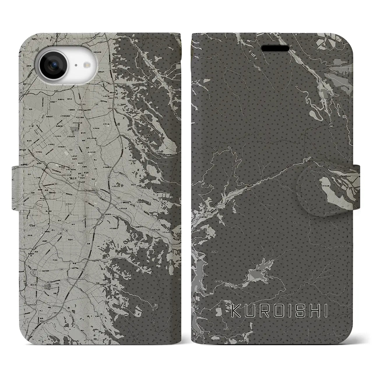 【黒石(青森県)】地図柄iPhoneケース(手帳タイプ)