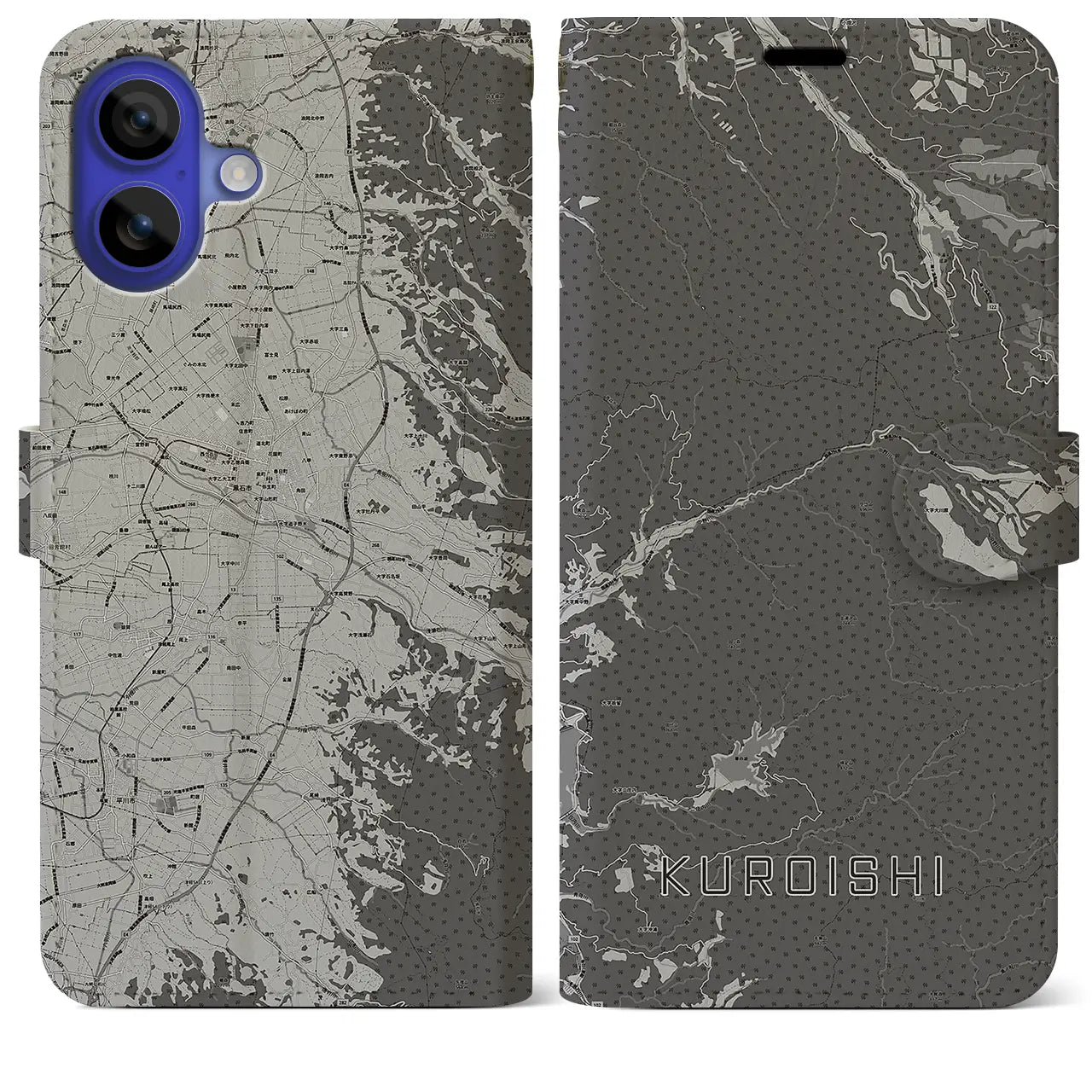 【黒石(青森県)】地図柄iPhoneケース(手帳タイプ)