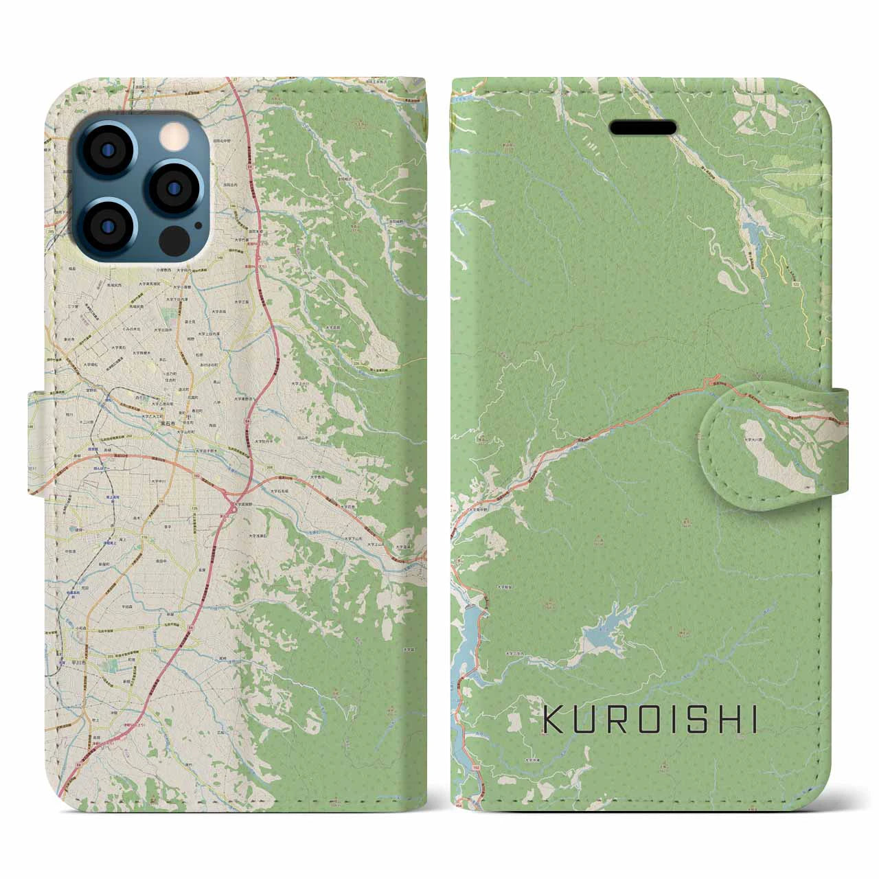 【黒石(青森県)】地図柄iPhoneケース(手帳タイプ)
