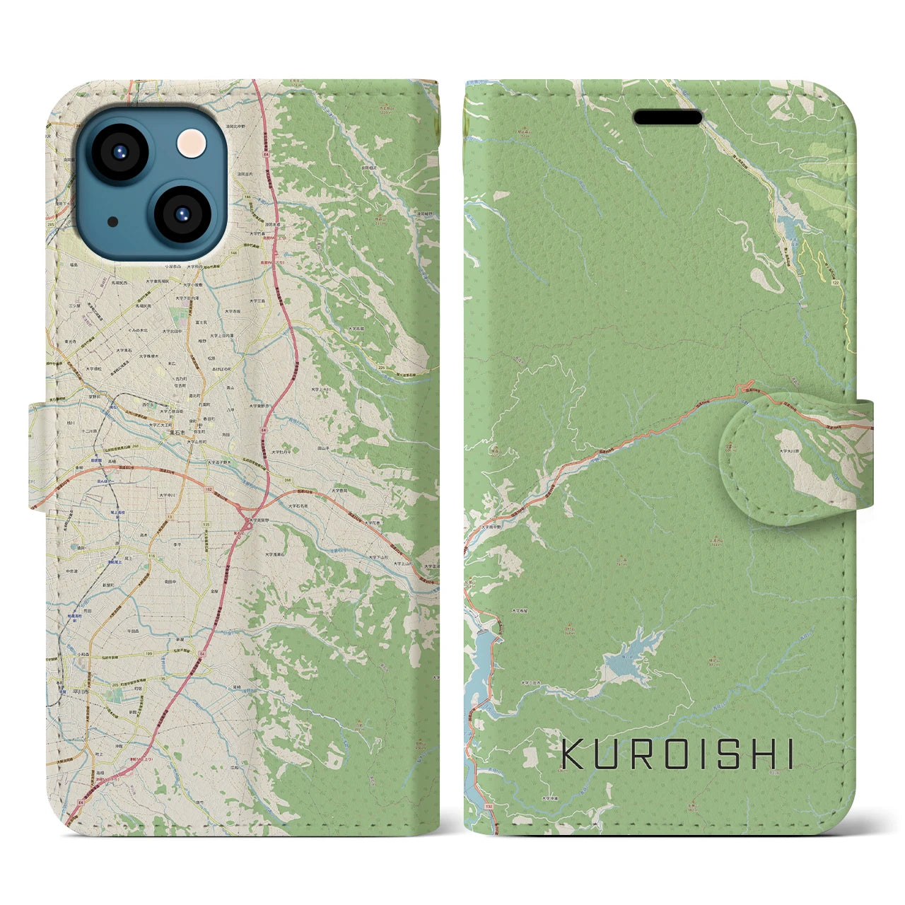 【黒石(青森県)】地図柄iPhoneケース(手帳タイプ)