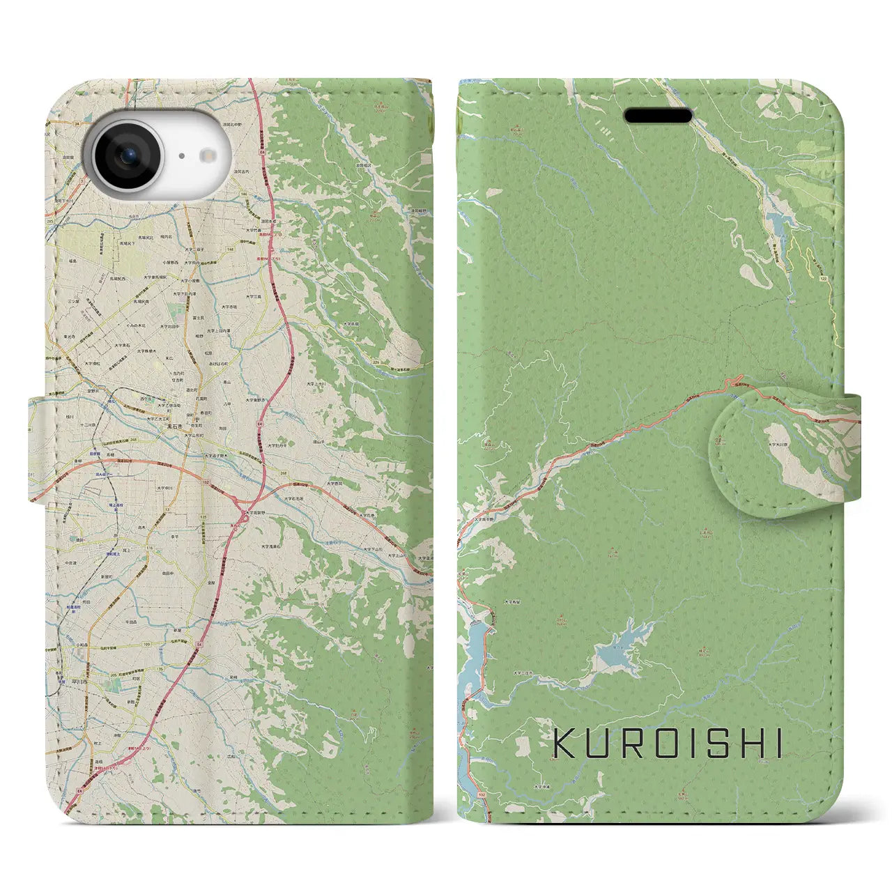 【黒石(青森県)】地図柄iPhoneケース(手帳タイプ)