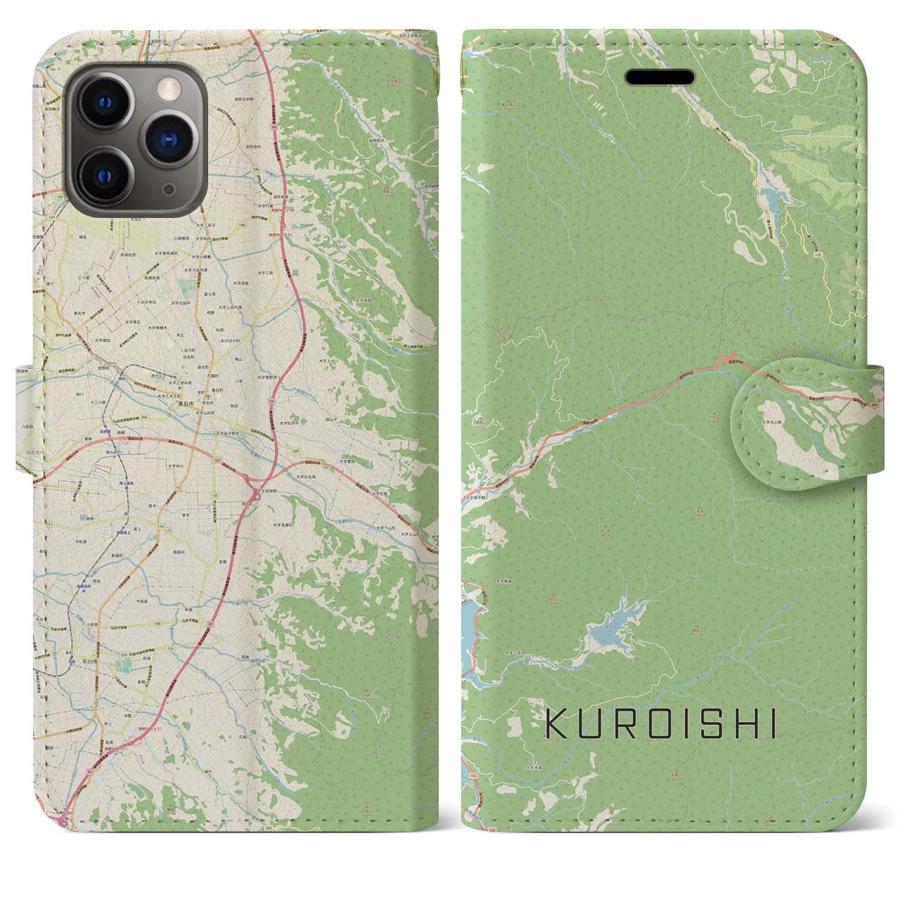 【黒石(青森県)】地図柄iPhoneケース(手帳タイプ)