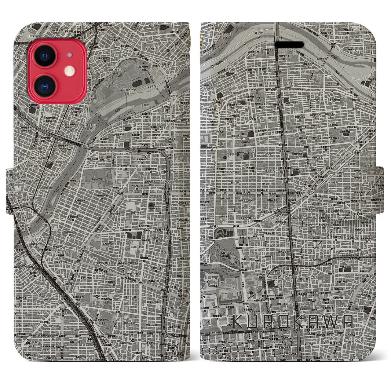 【黒川(愛知県)】地図柄iPhoneケース(手帳タイプ)