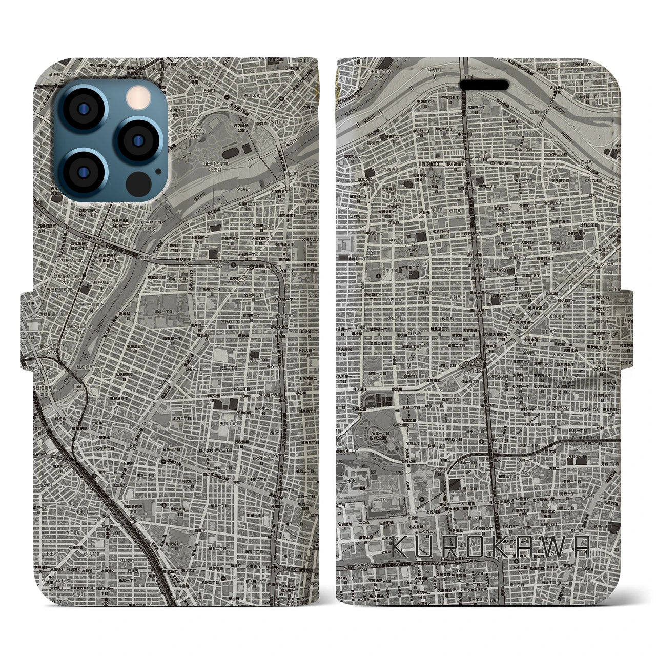 【黒川(愛知県)】地図柄iPhoneケース(手帳タイプ)