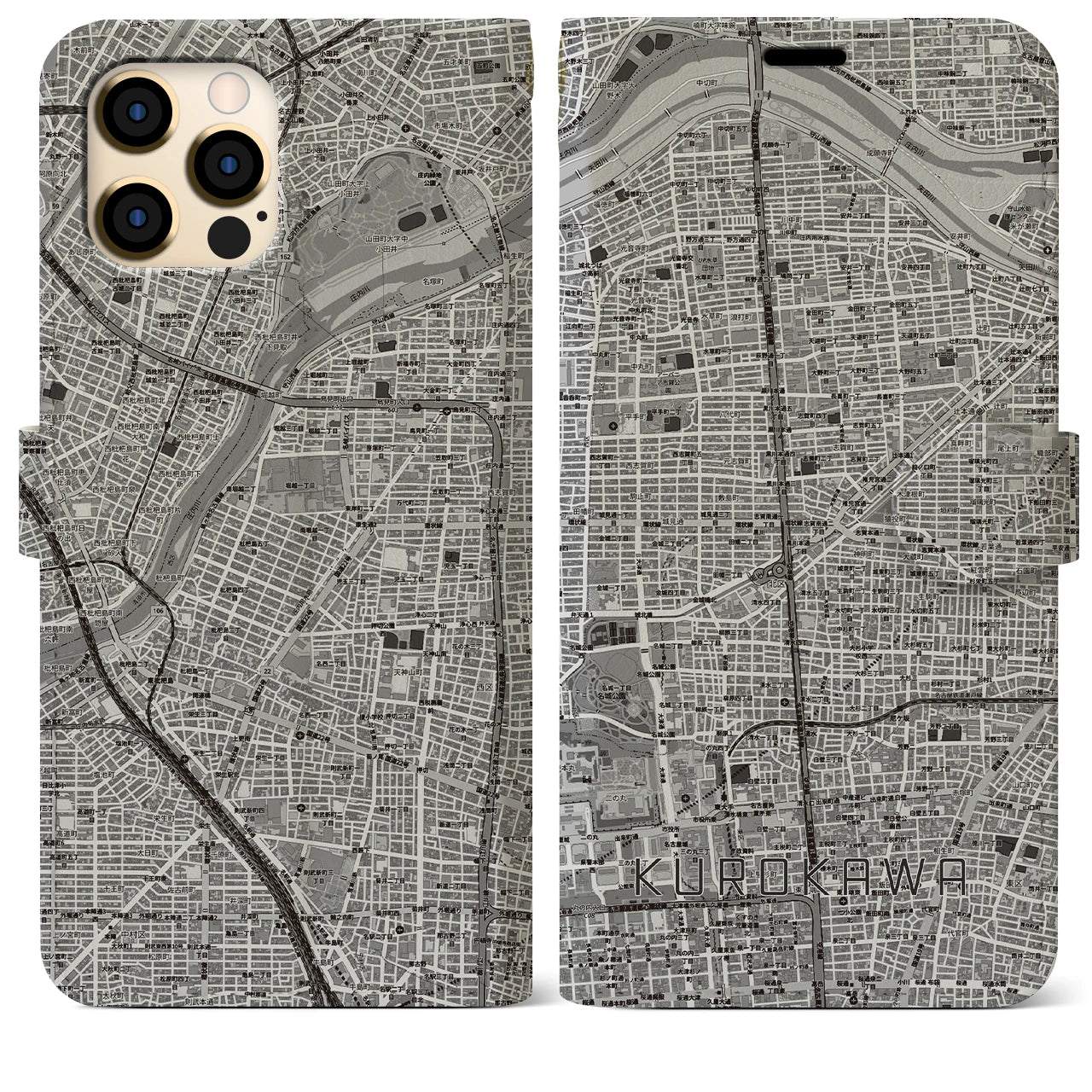 【黒川(愛知県)】地図柄iPhoneケース(手帳タイプ)