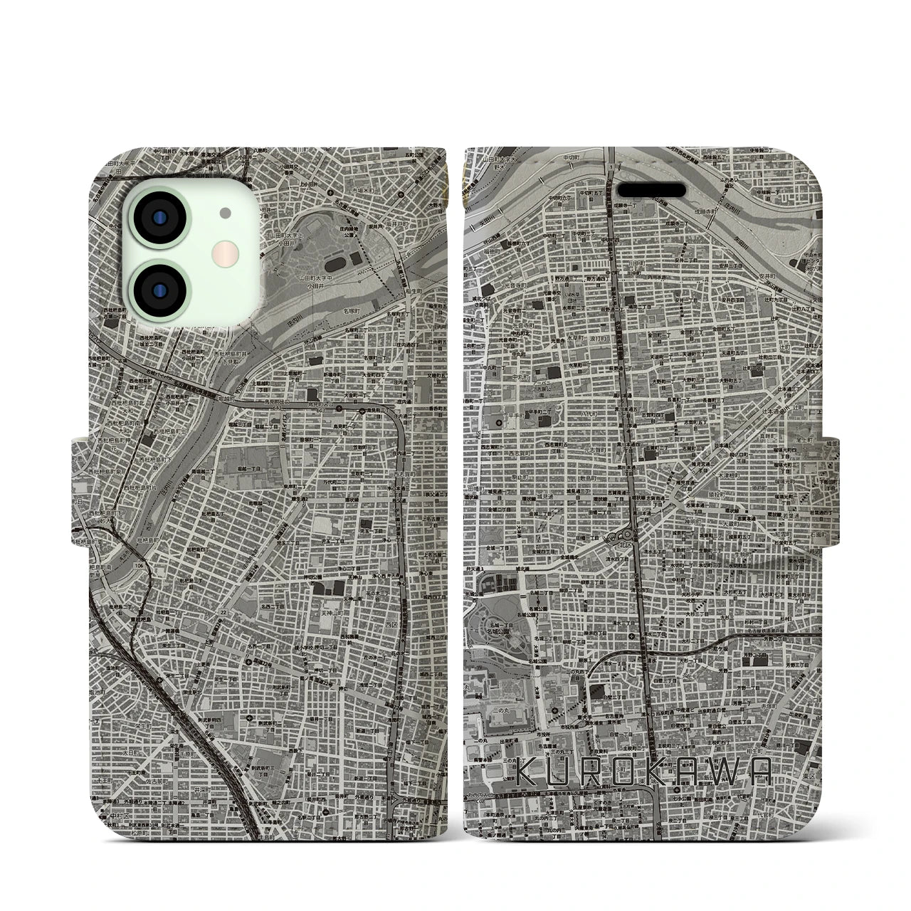 【黒川(愛知県)】地図柄iPhoneケース(手帳タイプ)