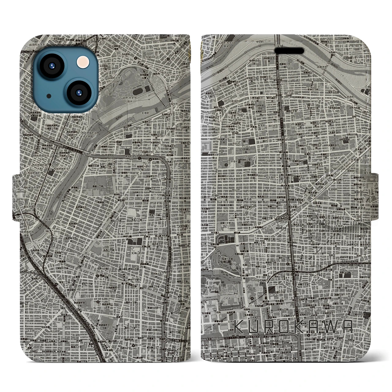 【黒川(愛知県)】地図柄iPhoneケース(手帳タイプ)