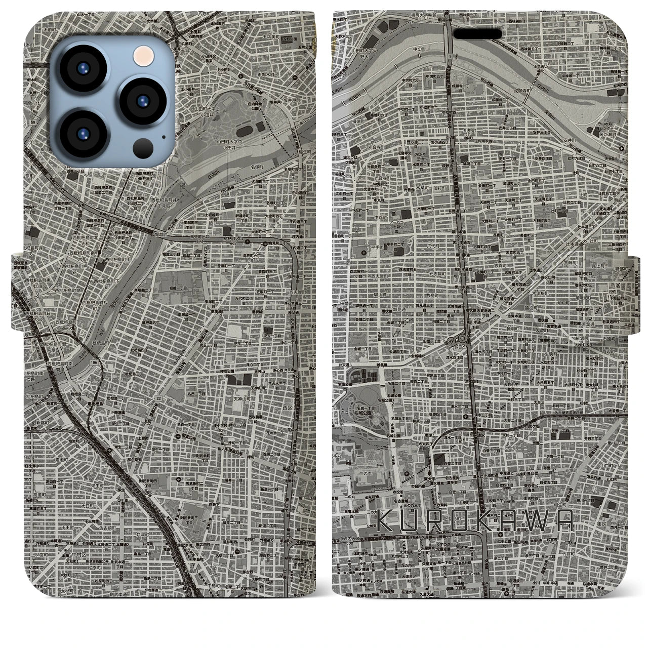 【黒川(愛知県)】地図柄iPhoneケース(手帳タイプ)