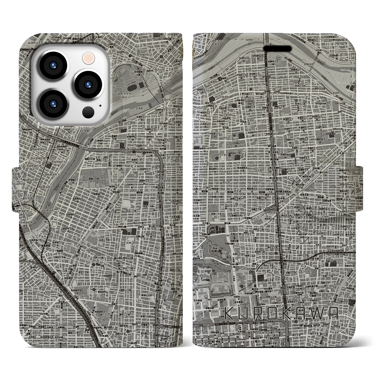 【黒川(愛知県)】地図柄iPhoneケース(手帳タイプ)