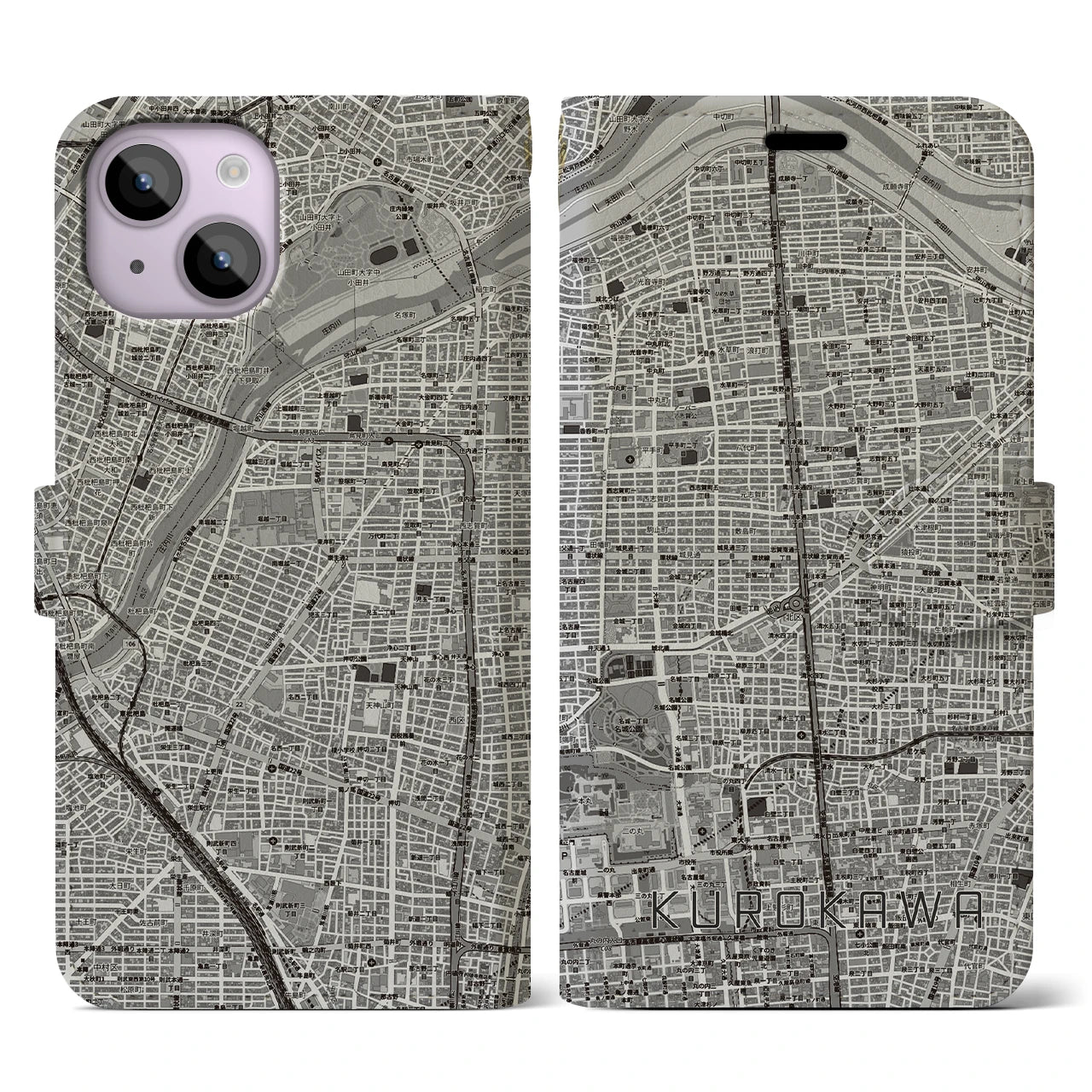 【黒川(愛知県)】地図柄iPhoneケース(手帳タイプ)