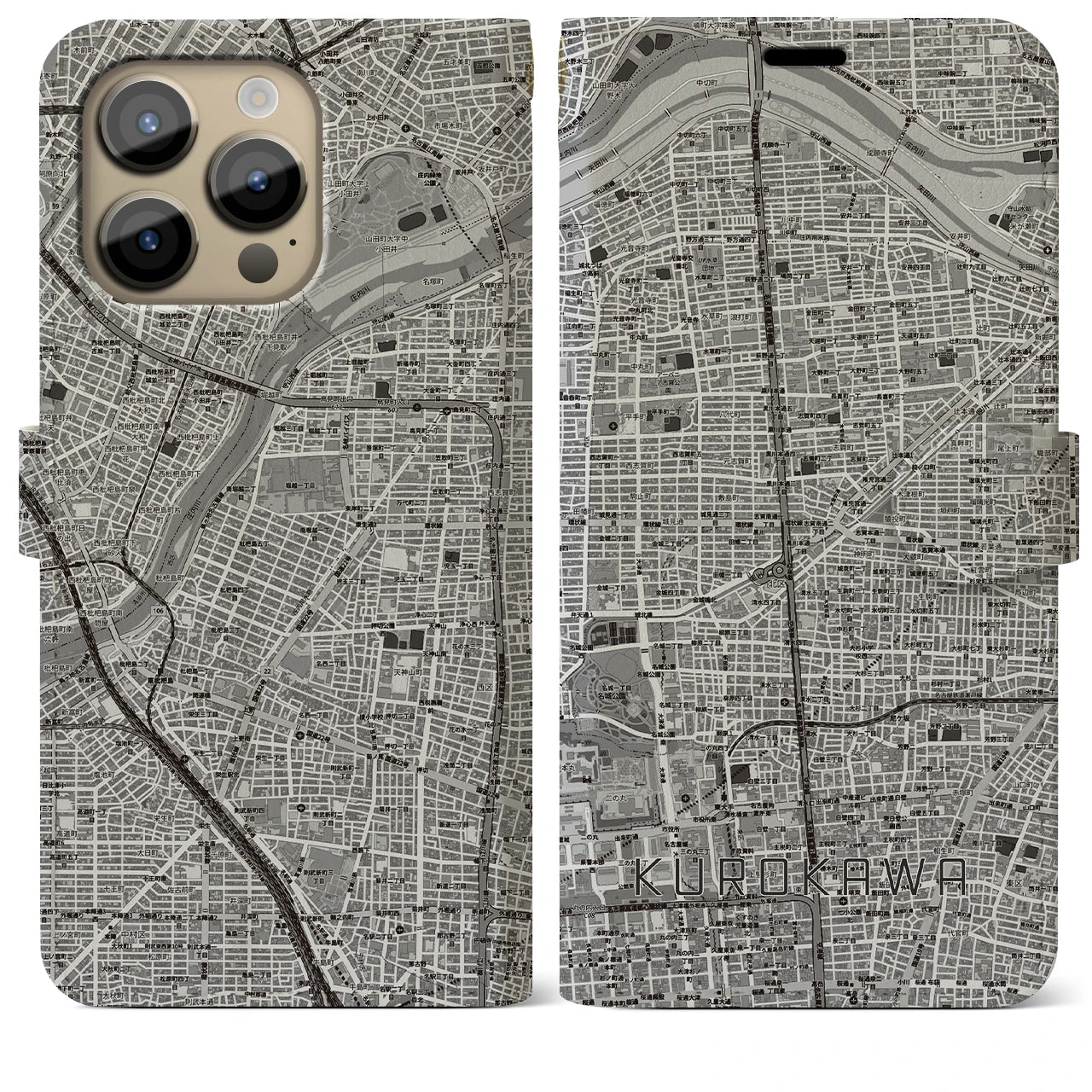 【黒川(愛知県)】地図柄iPhoneケース(手帳タイプ)